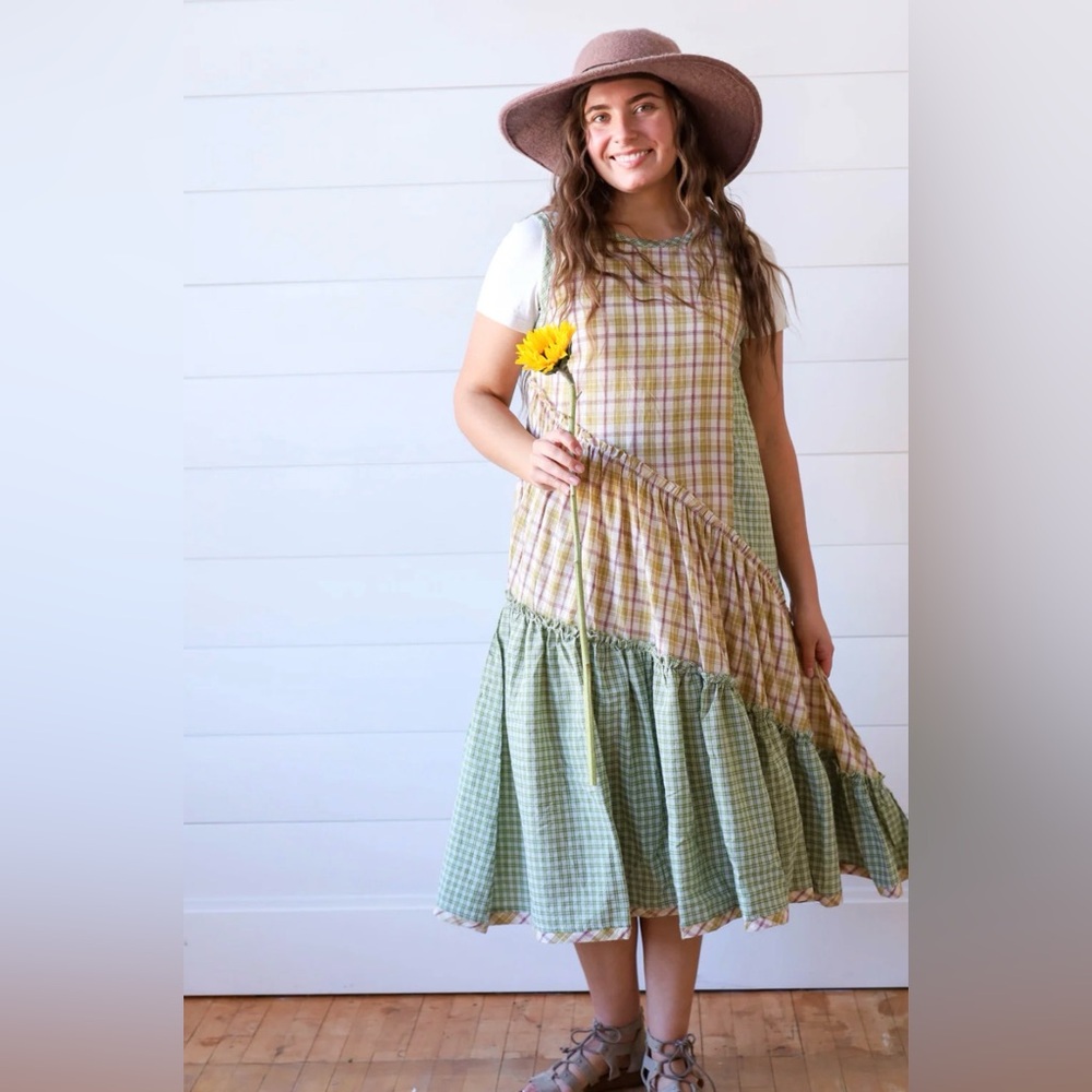 Plaid Green and Yellow Midi Dress